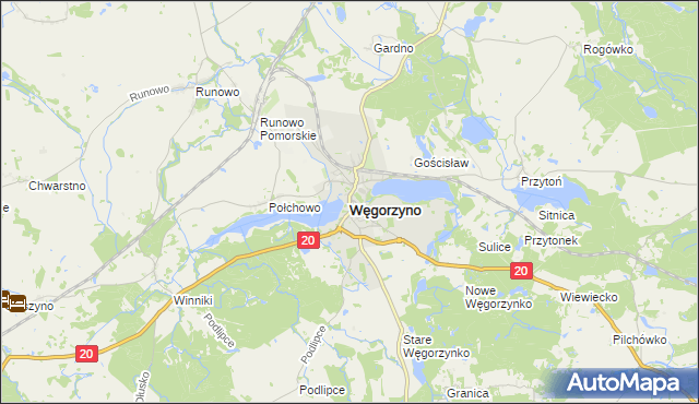 mapa Węgorzyno, Węgorzyno na mapie Targeo