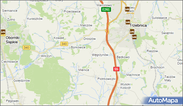 mapa Węgrzynów gmina Trzebnica, Węgrzynów gmina Trzebnica na mapie Targeo