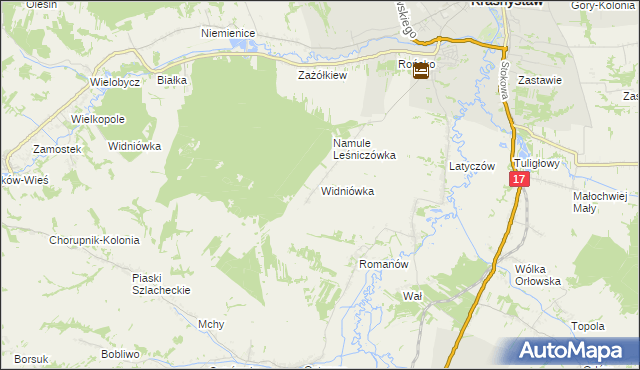 mapa Widniówka gmina Krasnystaw, Widniówka gmina Krasnystaw na mapie Targeo