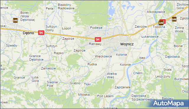 mapa Więckowice gmina Wojnicz, Więckowice gmina Wojnicz na mapie Targeo