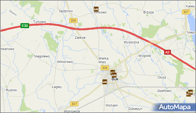 mapa Wielka Wieś gmina Buk, Wielka Wieś gmina Buk na mapie Targeo