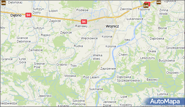 mapa Wielka Wieś gmina Wojnicz, Wielka Wieś gmina Wojnicz na mapie Targeo