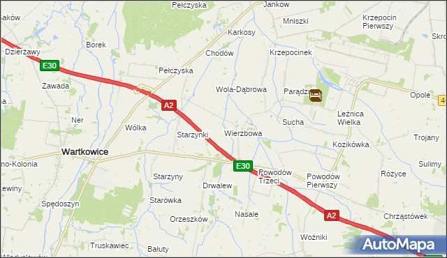 mapa Wierzbowa gmina Wartkowice, Wierzbowa gmina Wartkowice na mapie Targeo