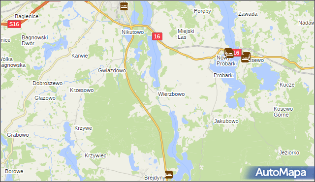 mapa Wierzbowo gmina Mrągowo, Wierzbowo gmina Mrągowo na mapie Targeo