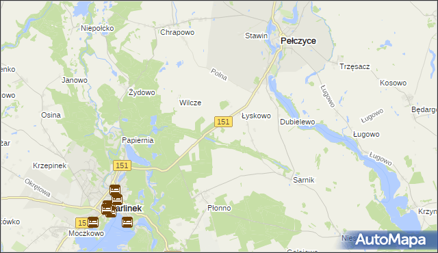 mapa Wierzchno gmina Pełczyce, Wierzchno gmina Pełczyce na mapie Targeo