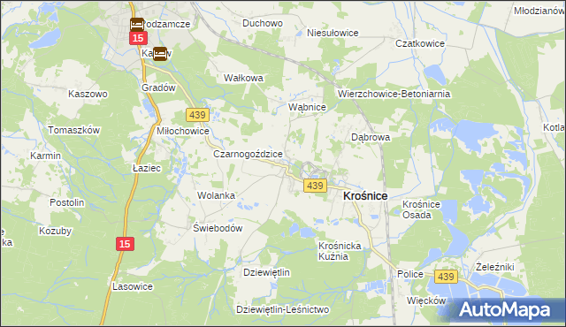 mapa Wierzchowice gmina Krośnice, Wierzchowice gmina Krośnice na mapie Targeo