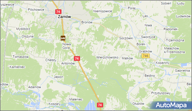 mapa Wierzchowisko gmina Żarnów, Wierzchowisko gmina Żarnów na mapie Targeo