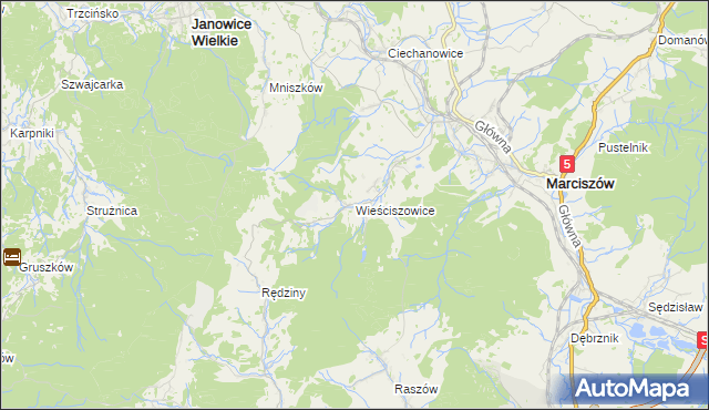 mapa Wieściszowice, Wieściszowice na mapie Targeo