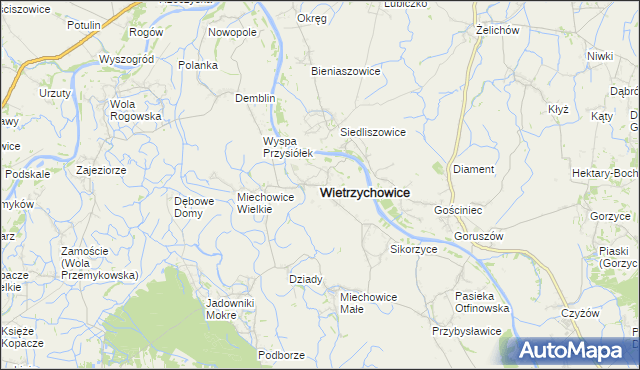 mapa Wietrzychowice powiat tarnowski, Wietrzychowice powiat tarnowski na mapie Targeo