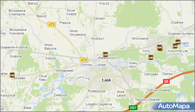 mapa Wiewiórczyn gmina Łask, Wiewiórczyn gmina Łask na mapie Targeo