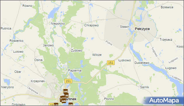 mapa Wilcze gmina Barlinek, Wilcze gmina Barlinek na mapie Targeo