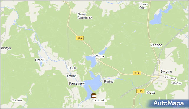 mapa Wilcze gmina Wolsztyn, Wilcze gmina Wolsztyn na mapie Targeo