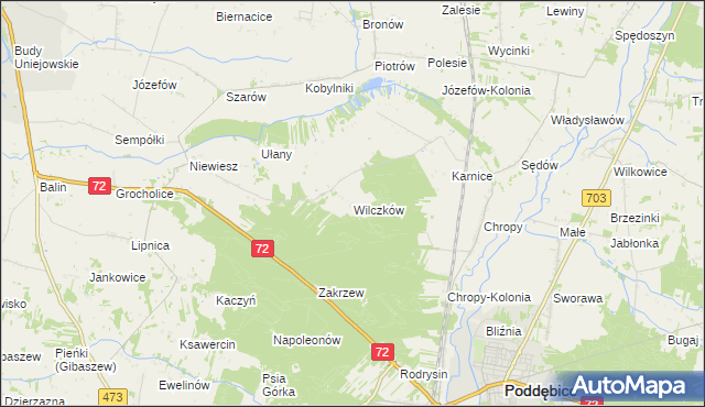 mapa Wilczków gmina Poddębice, Wilczków gmina Poddębice na mapie Targeo