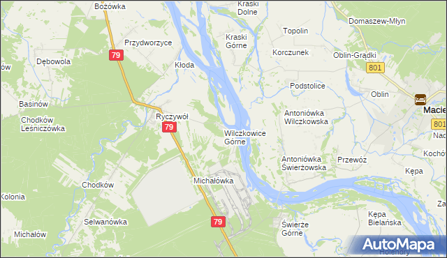 mapa Wilczkowice Górne gmina Kozienice, Wilczkowice Górne gmina Kozienice na mapie Targeo