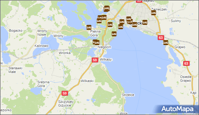 mapa Wilkasy gmina Giżycko, Wilkasy gmina Giżycko na mapie Targeo