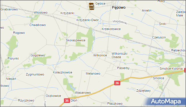 mapa Wilkonice gmina Pępowo, Wilkonice gmina Pępowo na mapie Targeo