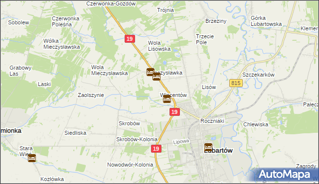 mapa Wincentów gmina Lubartów, Wincentów gmina Lubartów na mapie Targeo