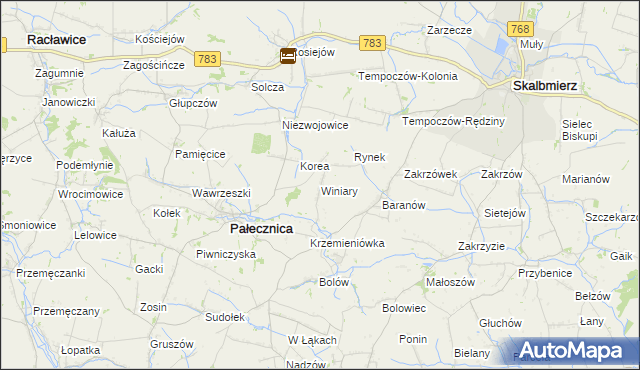 mapa Winiary gmina Pałecznica, Winiary gmina Pałecznica na mapie Targeo