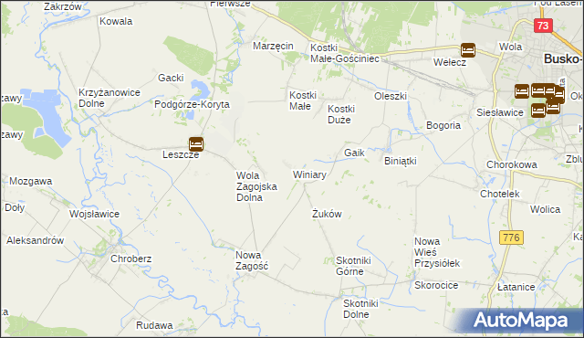 mapa Winiary gmina Pińczów, Winiary gmina Pińczów na mapie Targeo