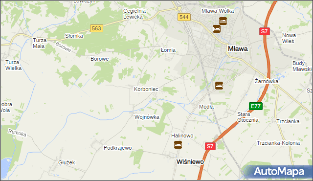 mapa Wiśniewko gmina Wiśniewo, Wiśniewko gmina Wiśniewo na mapie Targeo