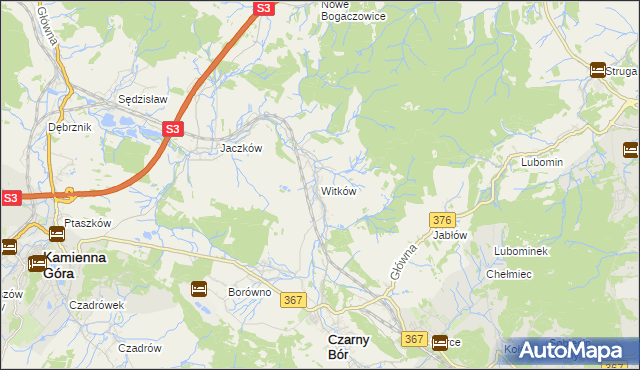 mapa Witków gmina Czarny Bór, Witków gmina Czarny Bór na mapie Targeo
