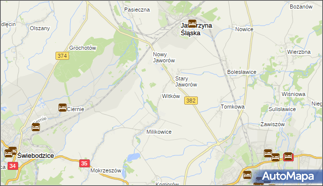 mapa Witków gmina Jaworzyna Śląska, Witków gmina Jaworzyna Śląska na mapie Targeo