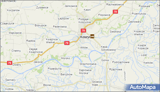 mapa Witów gmina Koszyce, Witów gmina Koszyce na mapie Targeo
