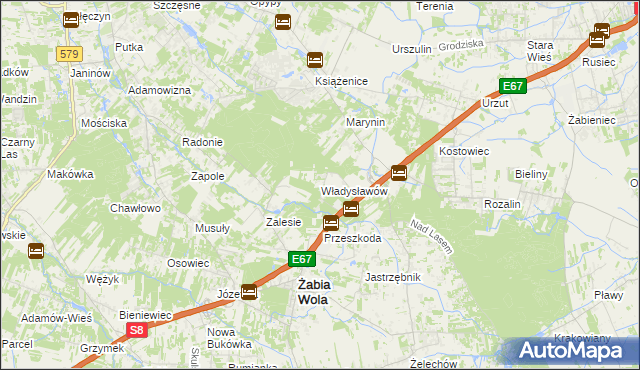 mapa Władysławów gmina Żabia Wola, Władysławów gmina Żabia Wola na mapie Targeo