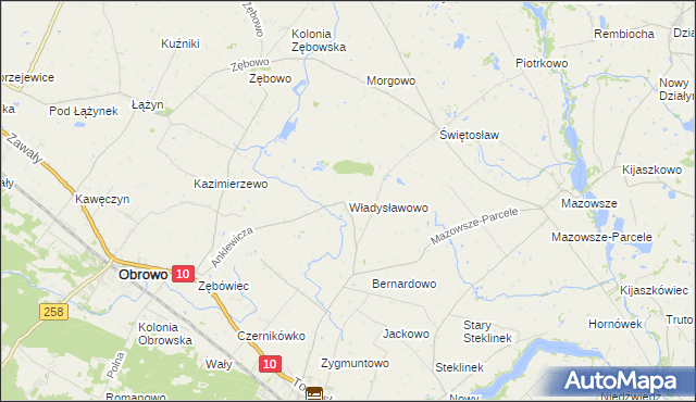mapa Władysławowo gmina Obrowo, Władysławowo gmina Obrowo na mapie Targeo