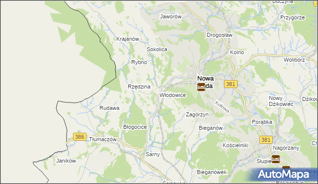 mapa Włodowice gmina Nowa Ruda, Włodowice gmina Nowa Ruda na mapie Targeo