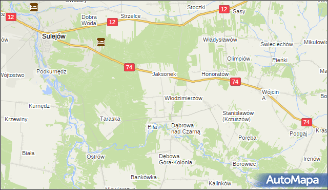 mapa Włodzimierzów gmina Aleksandrów, Włodzimierzów gmina Aleksandrów na mapie Targeo