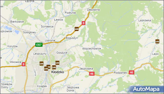 mapa Wojciechowice gmina Kłodzko, Wojciechowice gmina Kłodzko na mapie Targeo