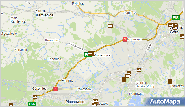 mapa Wojcieszyce gmina Stara Kamienica, Wojcieszyce gmina Stara Kamienica na mapie Targeo