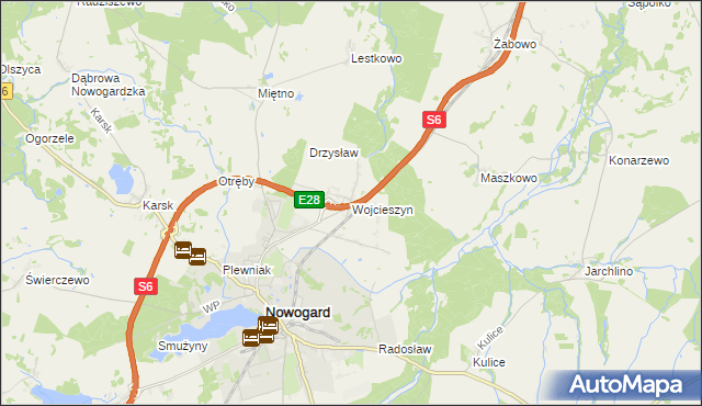 mapa Wojcieszyn gmina Nowogard, Wojcieszyn gmina Nowogard na mapie Targeo