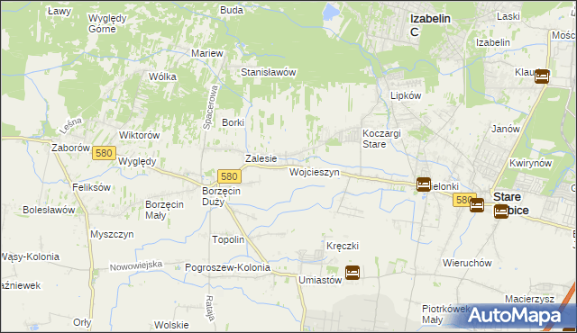 mapa Wojcieszyn gmina Stare Babice, Wojcieszyn gmina Stare Babice na mapie Targeo