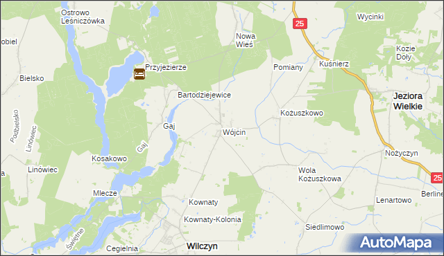 mapa Wójcin gmina Jeziora Wielkie, Wójcin gmina Jeziora Wielkie na mapie Targeo