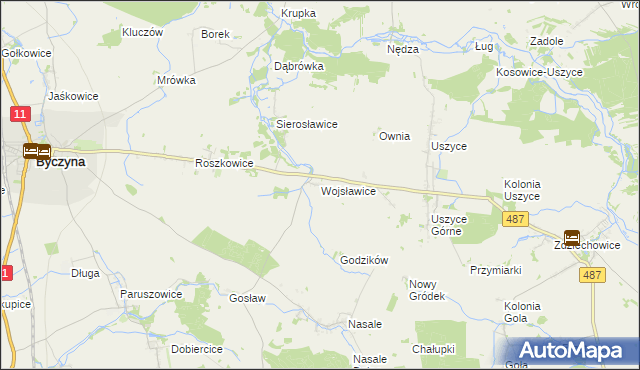 mapa Wojsławice gmina Byczyna, Wojsławice gmina Byczyna na mapie Targeo