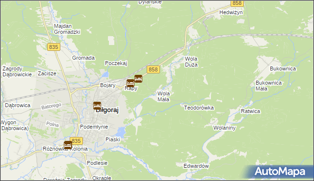 mapa Wola Mała gmina Biłgoraj, Wola Mała gmina Biłgoraj na mapie Targeo