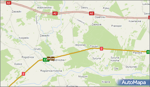 mapa Woroniec gmina Biała Podlaska, Woroniec gmina Biała Podlaska na mapie Targeo