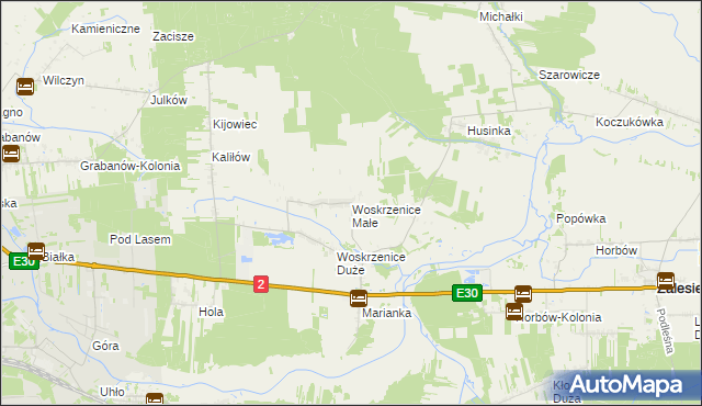 mapa Woskrzenice Małe, Woskrzenice Małe na mapie Targeo