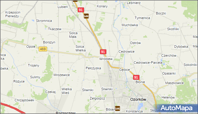 mapa Wróblew gmina Ozorków, Wróblew gmina Ozorków na mapie Targeo