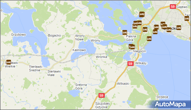 mapa Wronka gmina Giżycko, Wronka gmina Giżycko na mapie Targeo