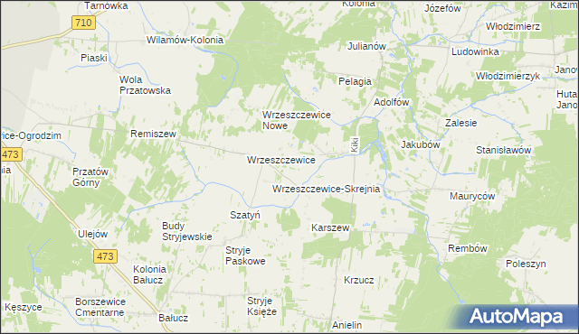 mapa Wrzeszczewice-Tomaszew, Wrzeszczewice-Tomaszew na mapie Targeo