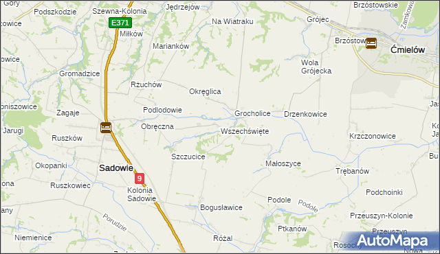 mapa Wszechświęte gmina Sadowie, Wszechświęte gmina Sadowie na mapie Targeo