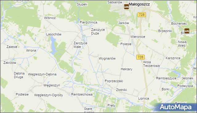 mapa Wygnanów gmina Małogoszcz, Wygnanów gmina Małogoszcz na mapie Targeo