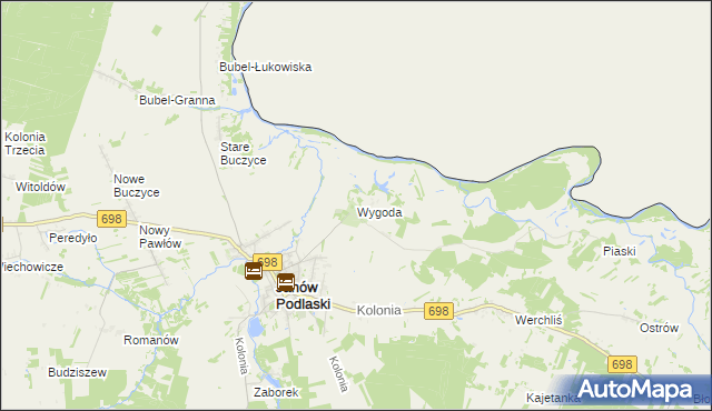 mapa Wygoda gmina Janów Podlaski, Wygoda gmina Janów Podlaski na mapie Targeo