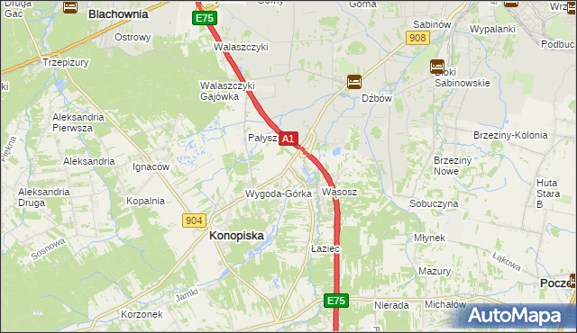 mapa Wygoda gmina Konopiska, Wygoda gmina Konopiska na mapie Targeo