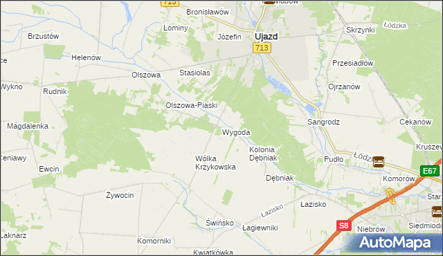 mapa Wygoda gmina Ujazd, Wygoda gmina Ujazd na mapie Targeo