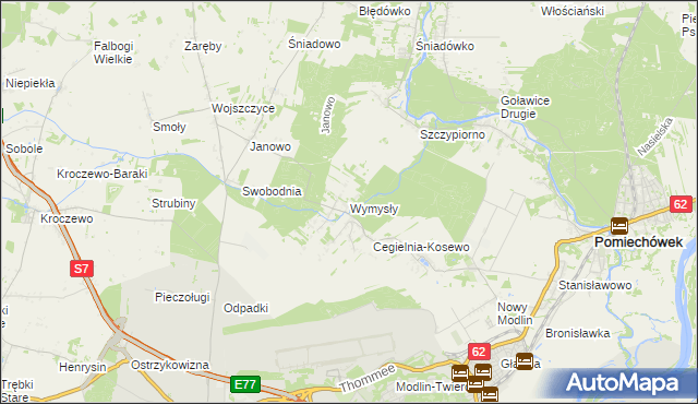 mapa Wymysły gmina Pomiechówek, Wymysły gmina Pomiechówek na mapie Targeo