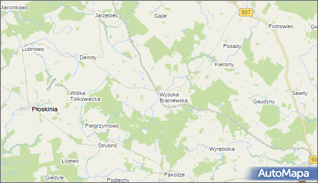 mapa Wysoka Braniewska, Wysoka Braniewska na mapie Targeo